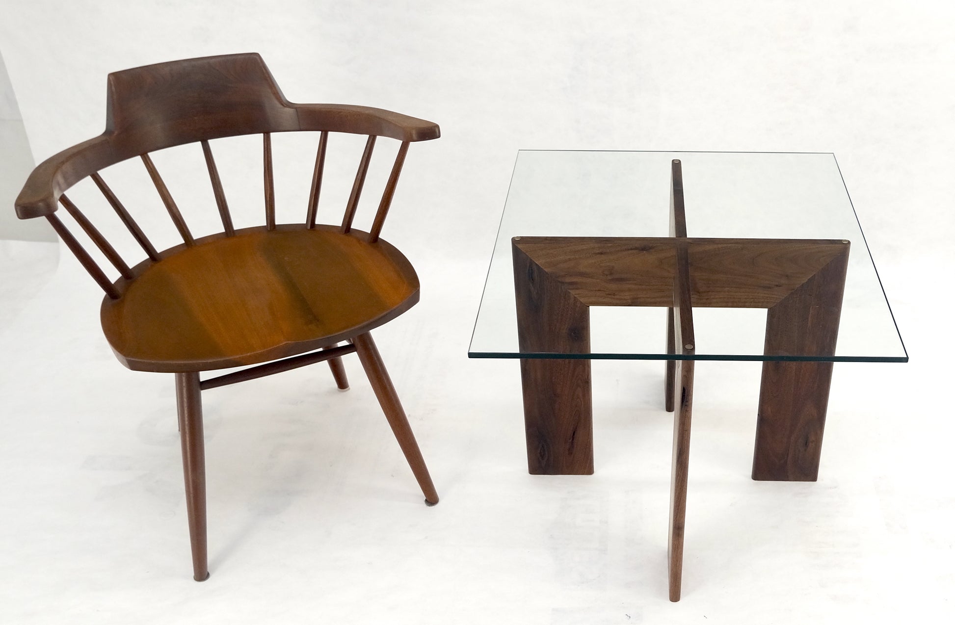 Modern Solid Walnut Wood Rectangular Glass Top X Base Side Table Contemporary Design