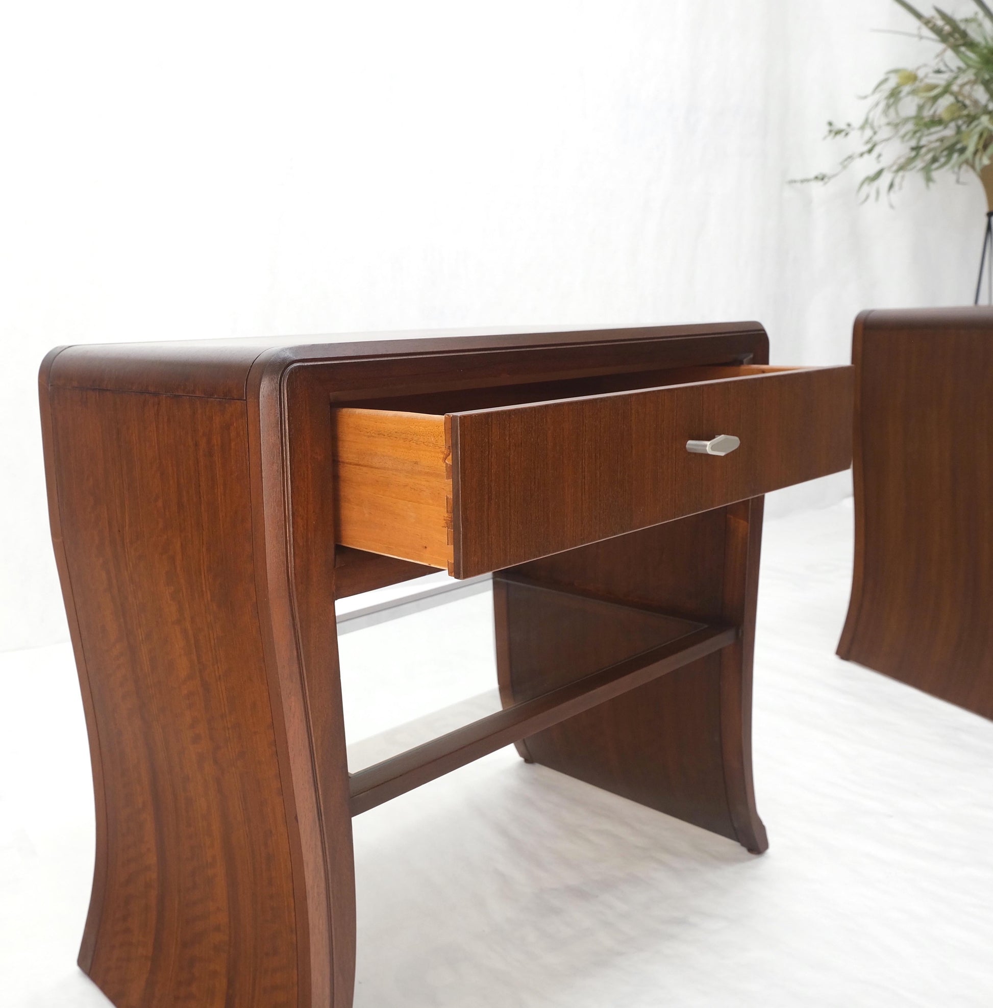 EstablishedLines Pair Century Walnut Waterfall Brand New Old Stock Two Tier End Side Tables Stand