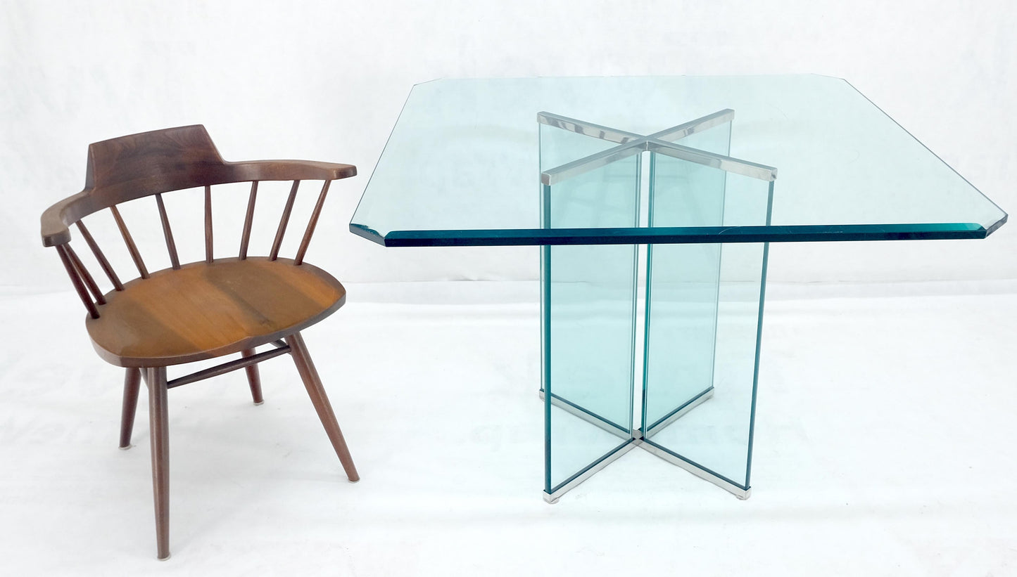 Italian Mid Century Modern 3/4" Thick Beveled Glass Single Pedestal Dining Table
