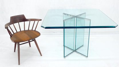 Italian Mid Century Modern 3/4" Thick Beveled Glass Single Pedestal Dining Table
