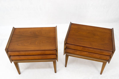 EstablishedLines Pair Two Drawers Walnut Mid-Century Modern End Side Night Stands Tables Mint!