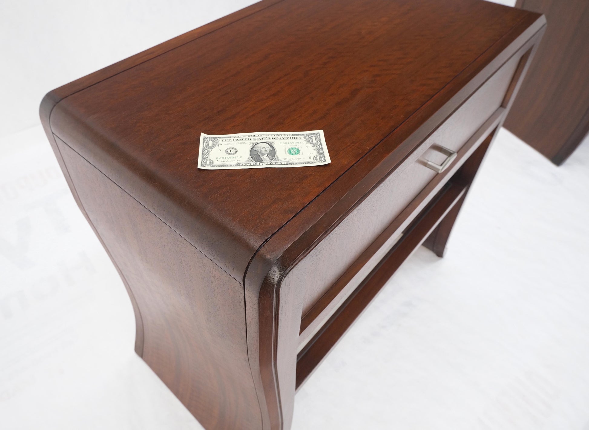 EstablishedLines Pair Century Walnut Waterfall Brand New Old Stock Two Tier End Side Tables Stand