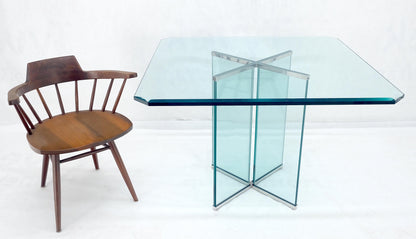 Italian Mid Century Modern 3/4" Thick Beveled Glass Single Pedestal Dining Table