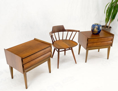 EstablishedLines Pair Two Drawers Walnut Mid-Century Modern End Side Night Stands Tables Mint!