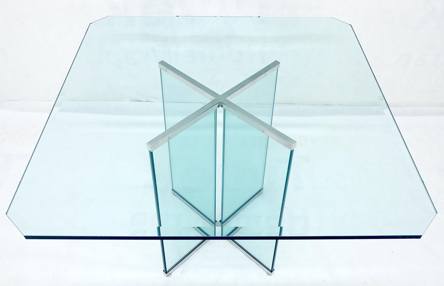 Italian Mid Century Modern 3/4" Thick Beveled Glass Single Pedestal Dining Table