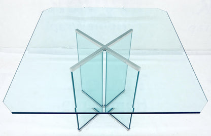 Italian Mid Century Modern 3/4" Thick Beveled Glass Single Pedestal Dining Table