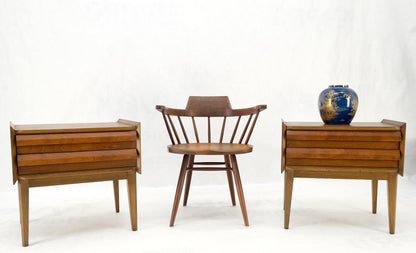 EstablishedLines Pair Two Drawers Walnut Mid-Century Modern End Side Night Stands Tables Mint!