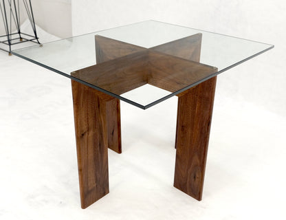 Modern Solid Walnut Wood Rectangular Glass Top X Base Side Table Contemporary Design