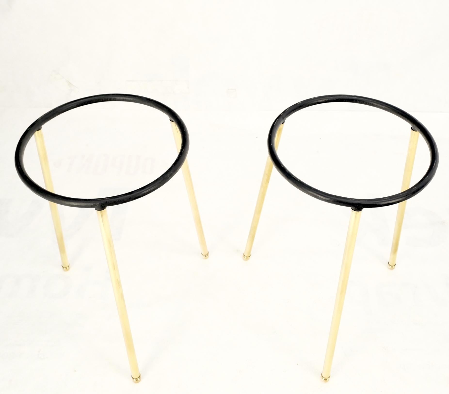 EstablishedLines Pair Round Rouge Marble Top Tri Legged Brass Base Mid-Century Modern End Tables