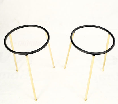 EstablishedLines Pair Round Rouge Marble Top Tri Legged Brass Base Mid-Century Modern End Tables