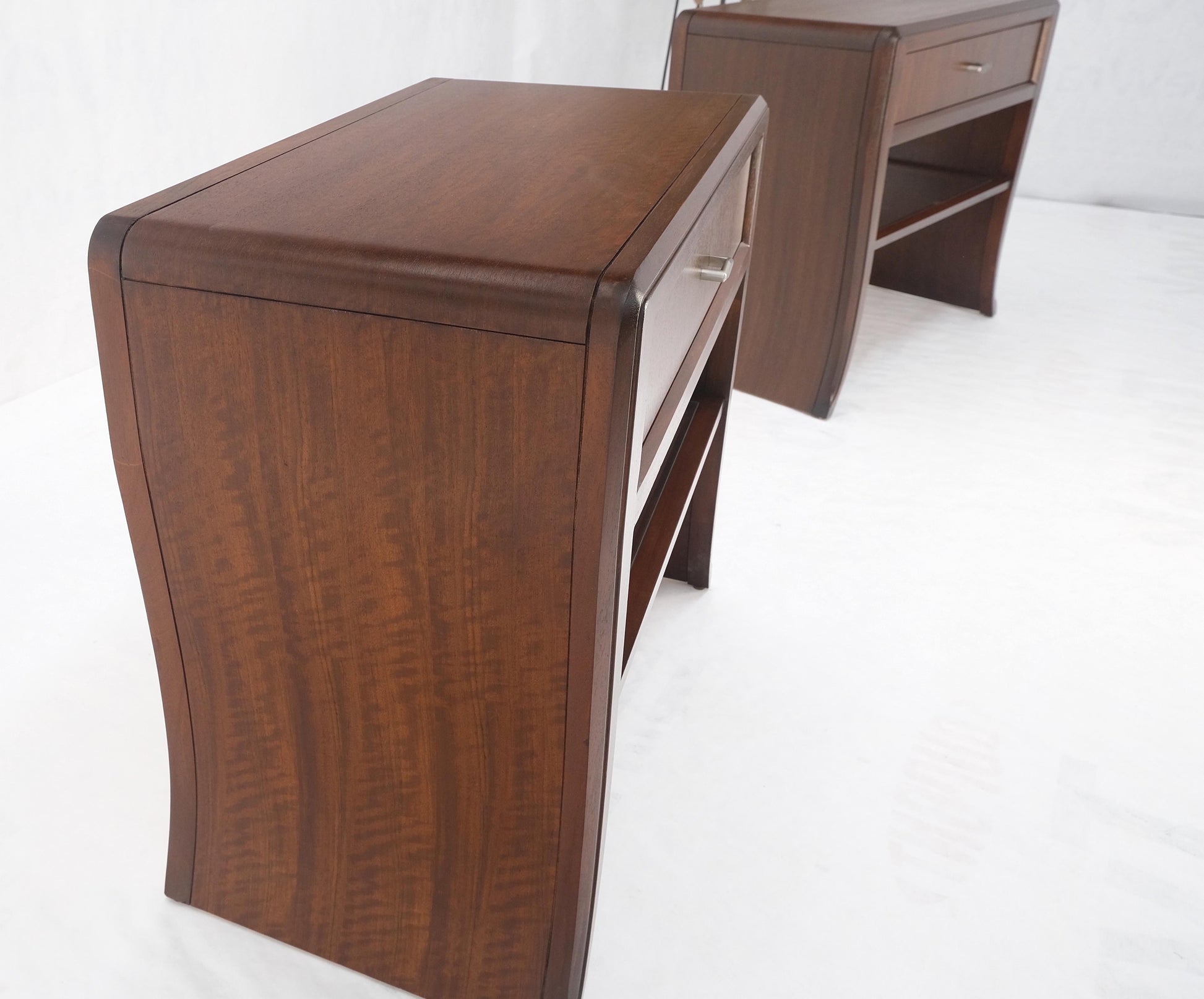 EstablishedLines Pair Century Walnut Waterfall Brand New Old Stock Two Tier End Side Tables Stand
