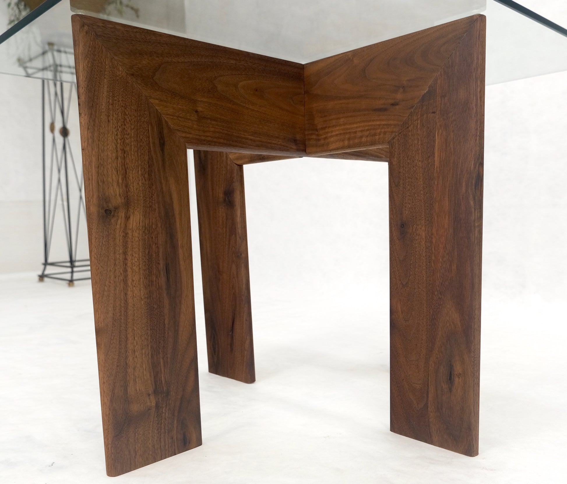 Modern Solid Walnut Wood Rectangular Glass Top X Base Side Table Contemporary Design