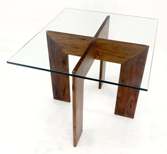 Modern Solid Walnut Wood Rectangular Glass Top X Base Side Table Contemporary Design