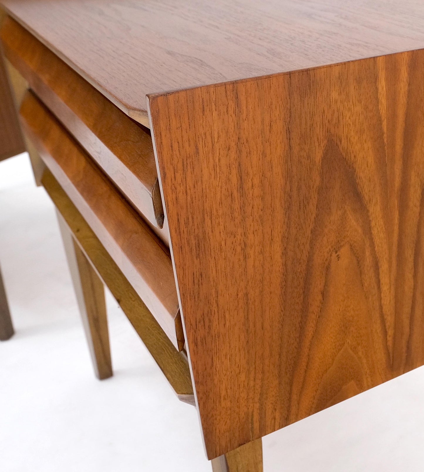 EstablishedLines Pair Two Drawers Walnut Mid-Century Modern End Side Night Stands Tables Mint!