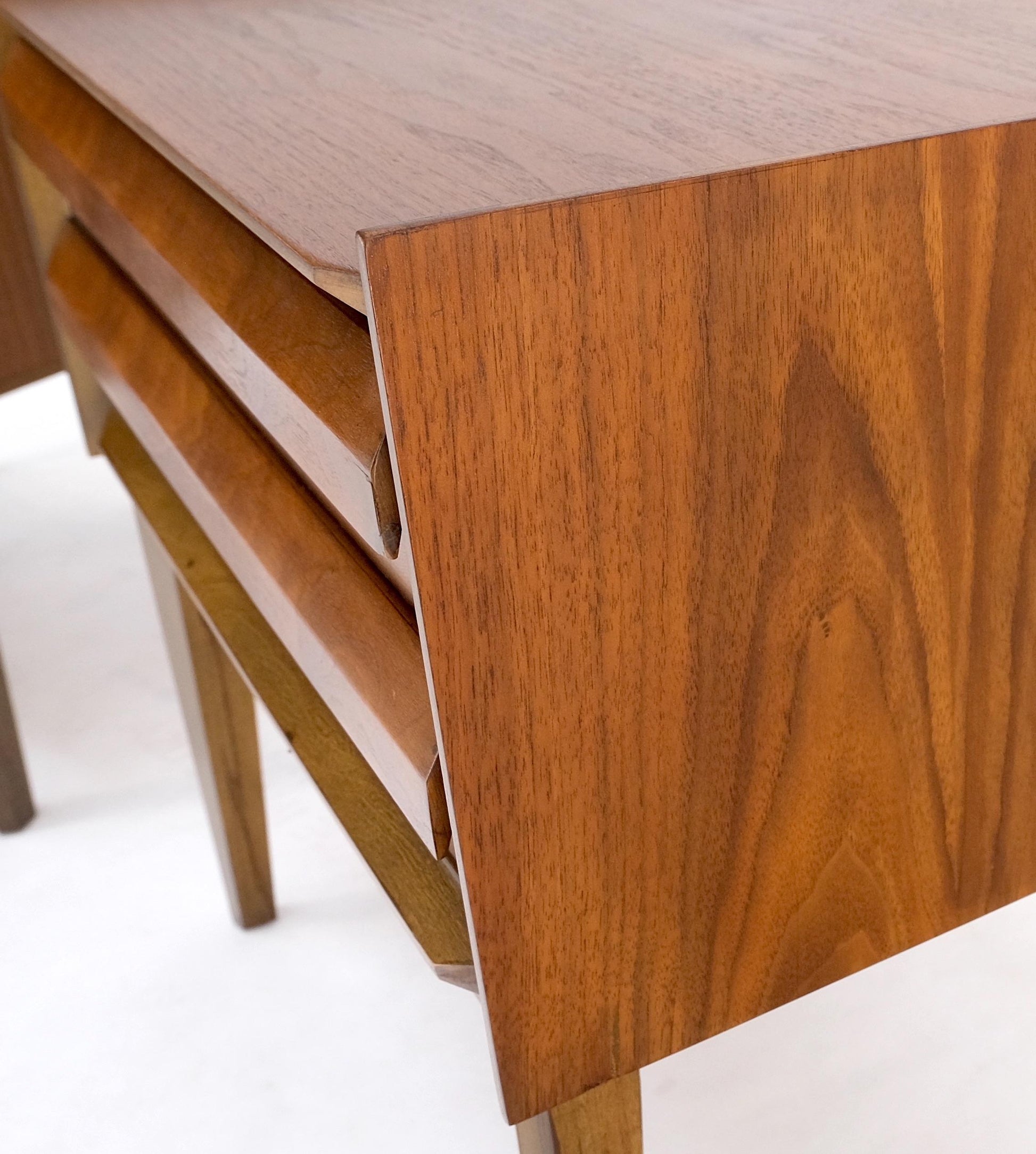 EstablishedLines Pair Two Drawers Walnut Mid-Century Modern End Side Night Stands Tables Mint!