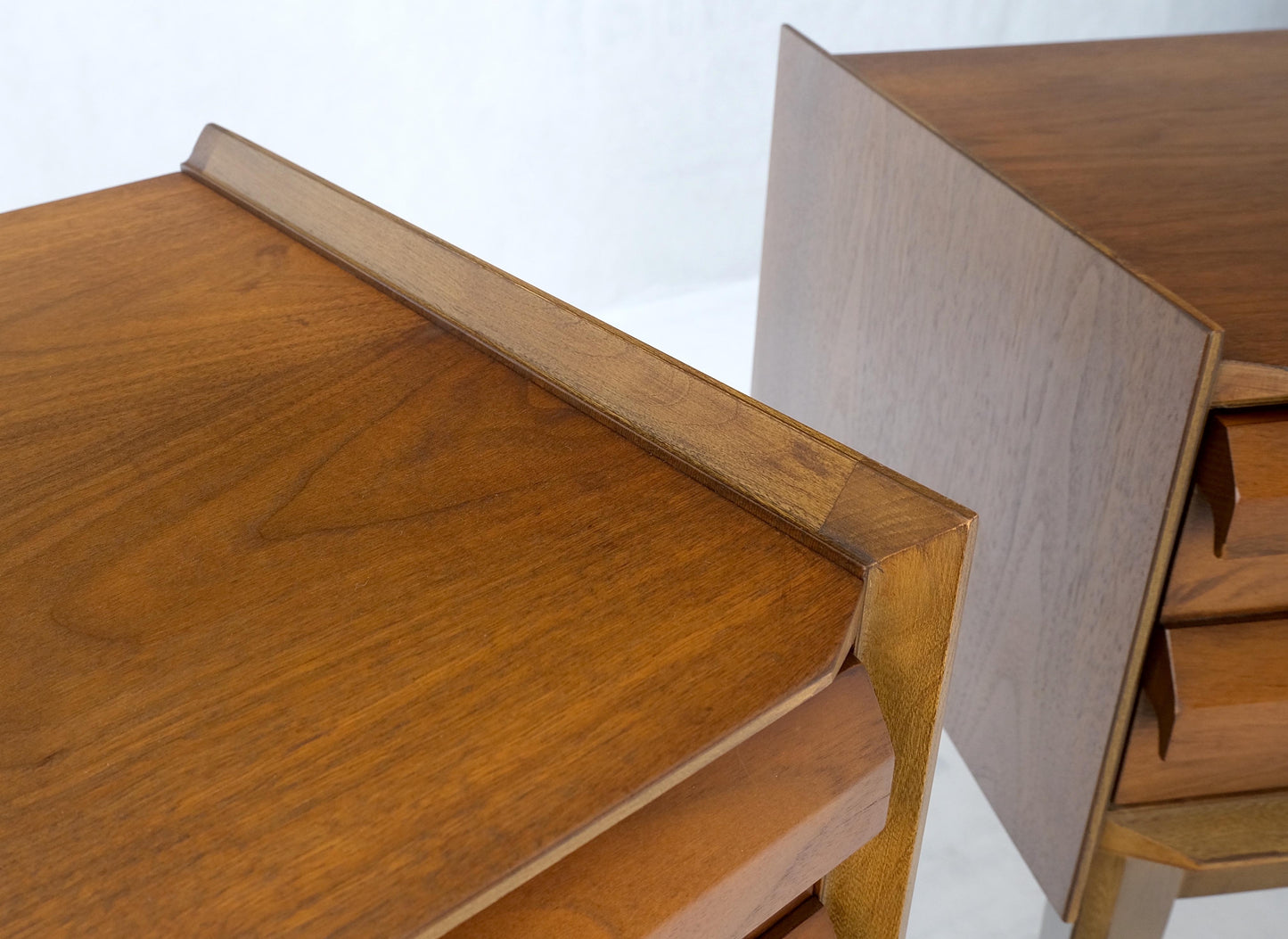 EstablishedLines Pair Two Drawers Walnut Mid-Century Modern End Side Night Stands Tables Mint!
