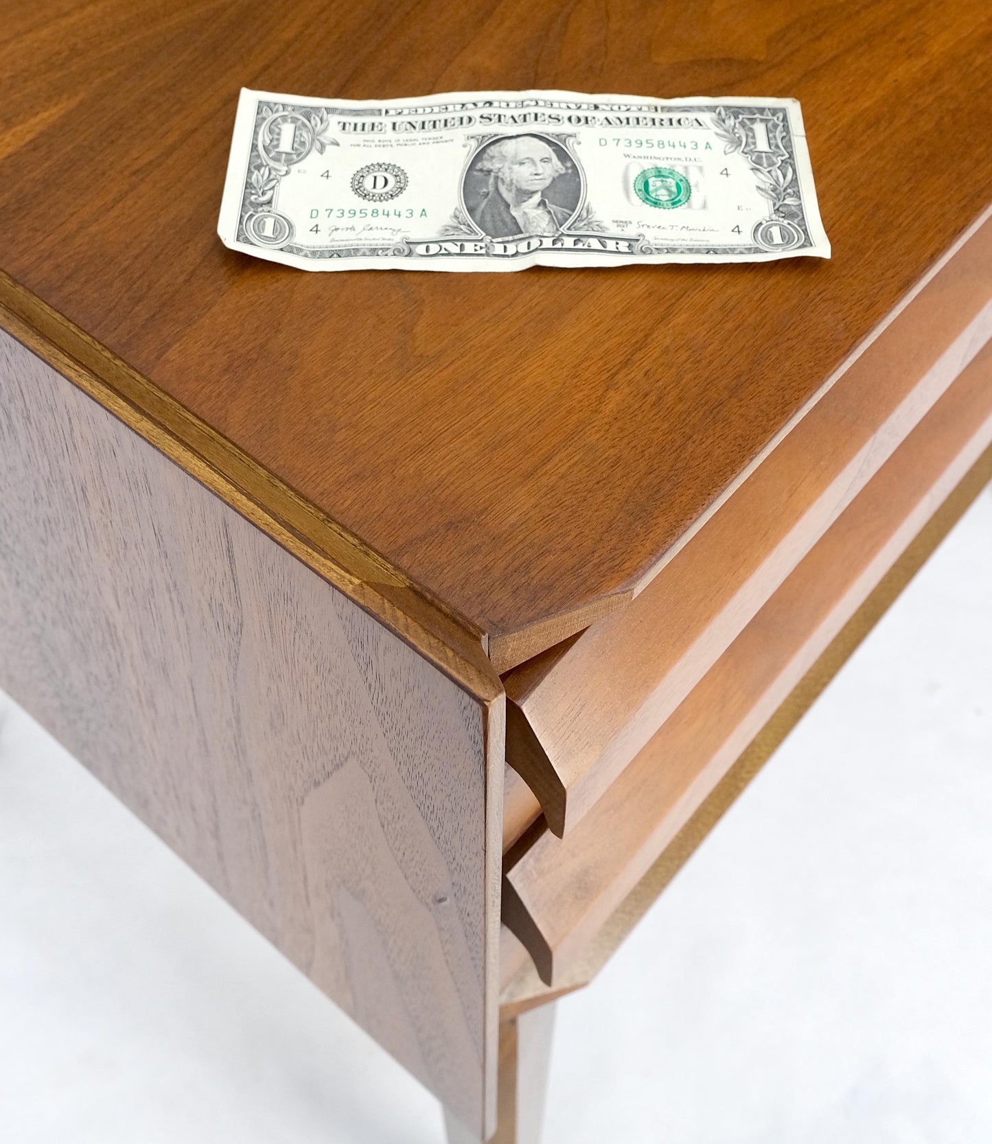 EstablishedLines Pair Two Drawers Walnut Mid-Century Modern End Side Night Stands Tables Mint!