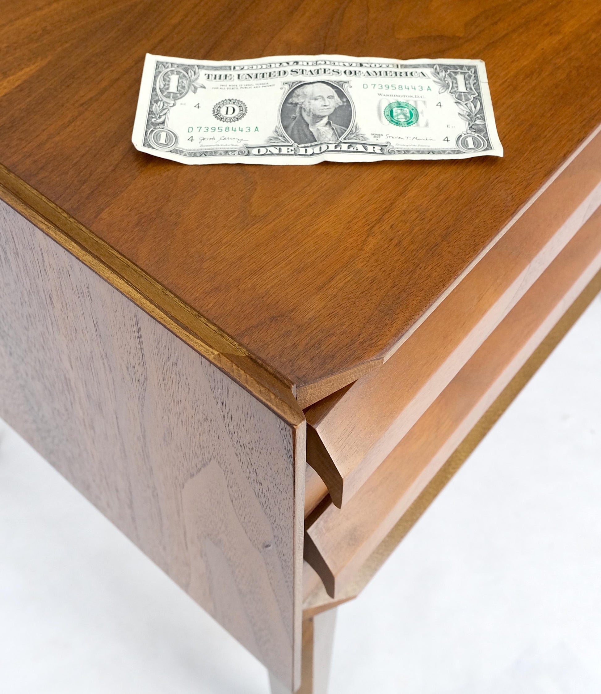 EstablishedLines Pair Two Drawers Walnut Mid-Century Modern End Side Night Stands Tables Mint!