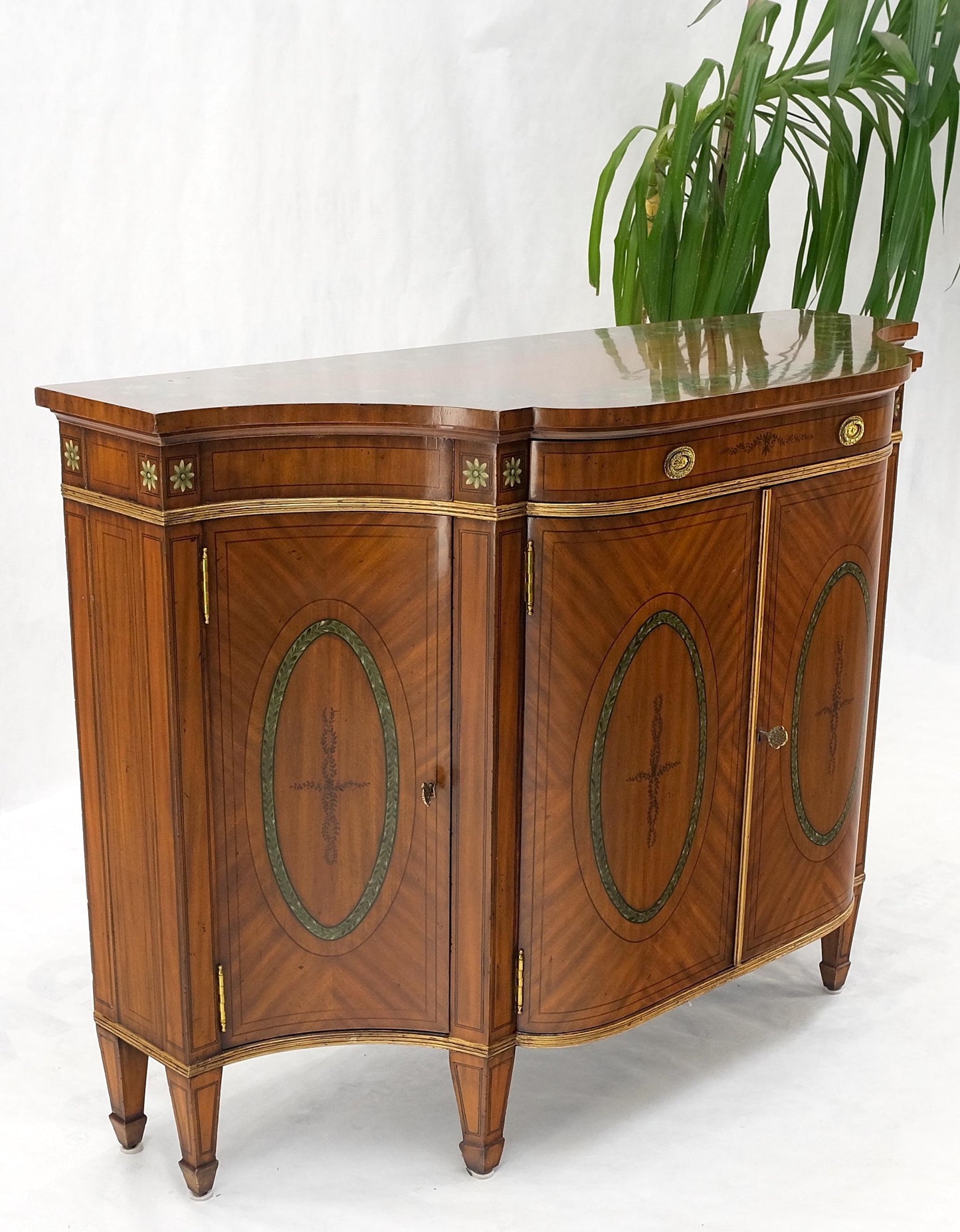 EstablishedLines Adams Style Paint Decorated Sideboard Credenza Two Door Cabinet Satin Wood MINT!