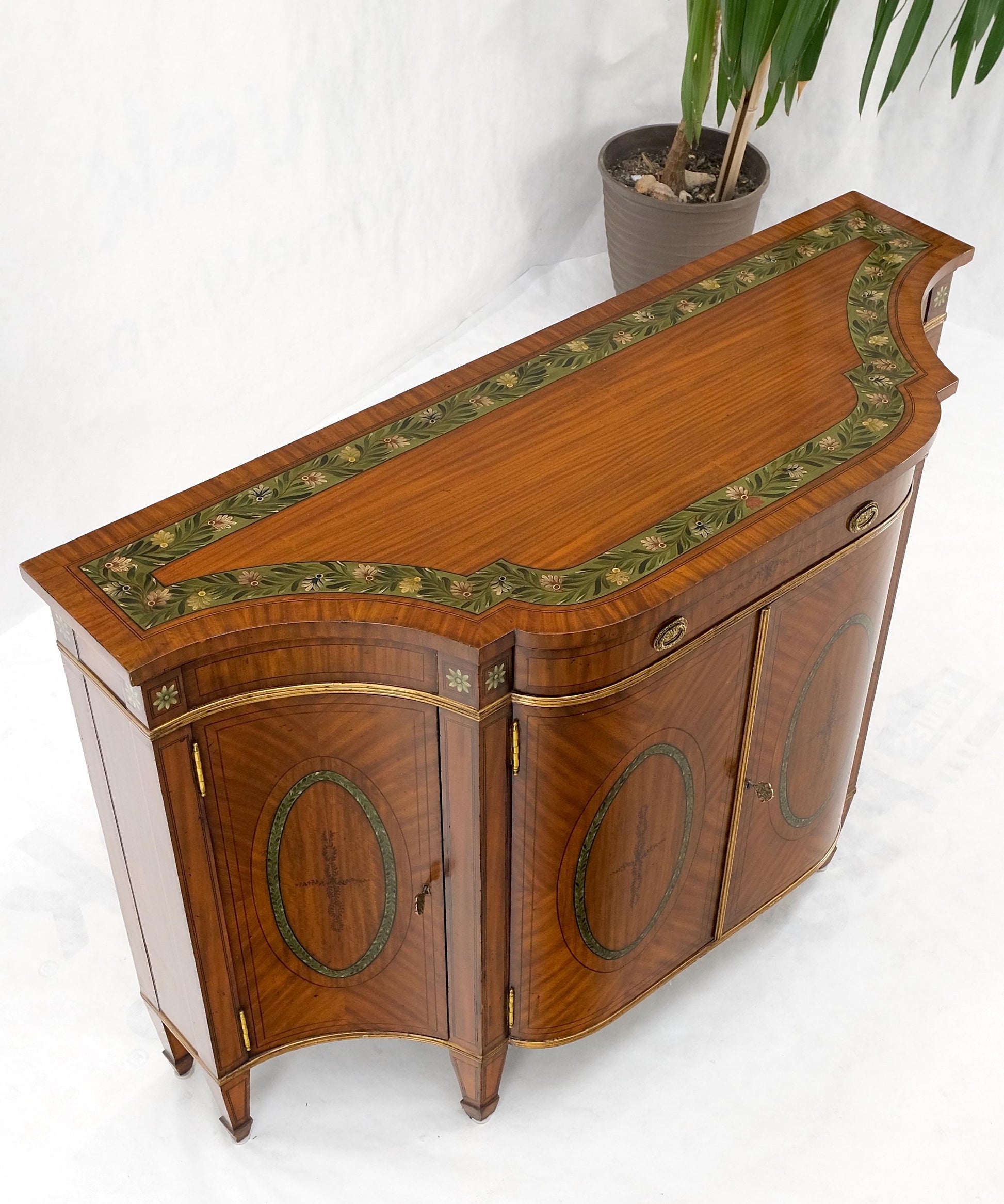 EstablishedLines Adams Style Paint Decorated Sideboard Credenza Two Door Cabinet Satin Wood MINT!