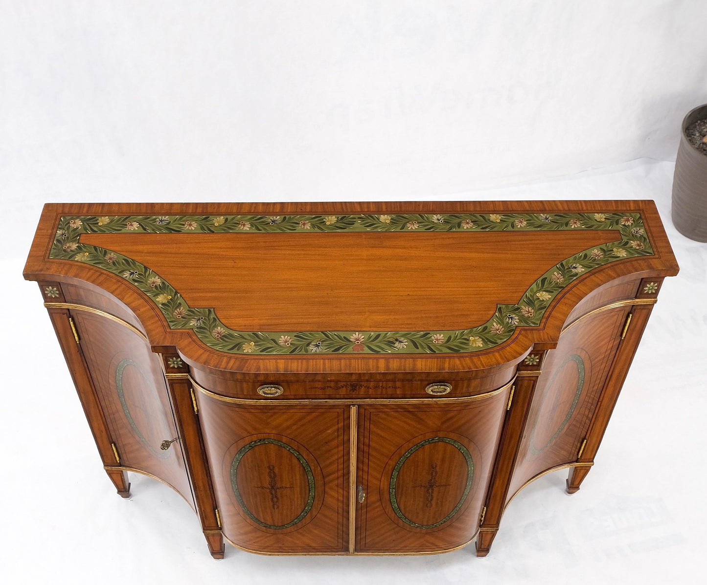 EstablishedLines Adams Style Paint Decorated Sideboard Credenza Two Door Cabinet Satin Wood MINT!