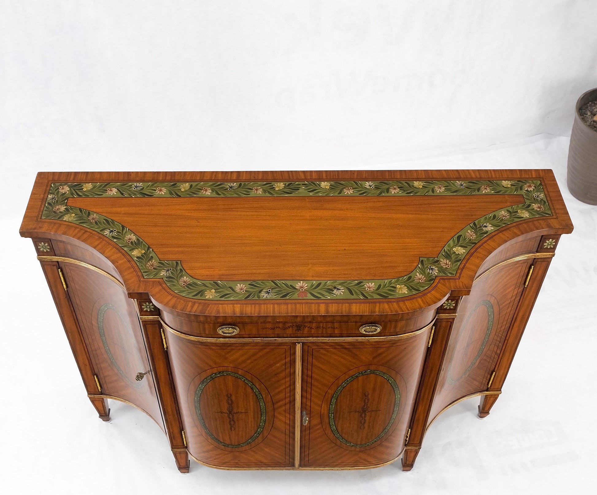 EstablishedLines Adams Style Paint Decorated Sideboard Credenza Two Door Cabinet Satin Wood MINT!