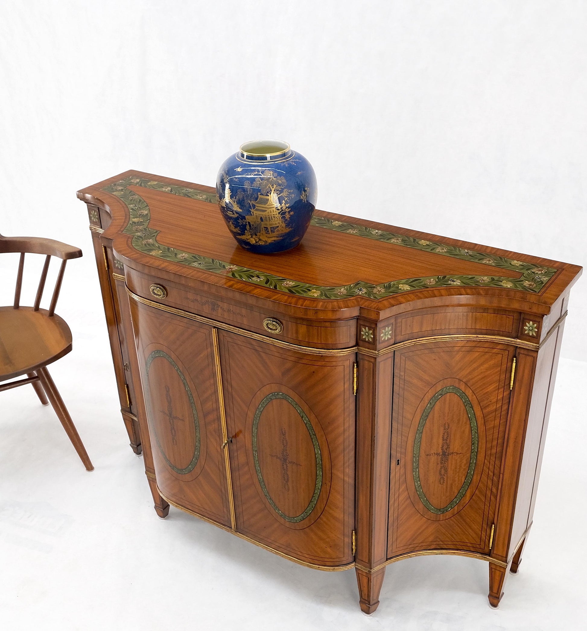 EstablishedLines Adams Style Paint Decorated Sideboard Credenza Two Door Cabinet Satin Wood MINT!