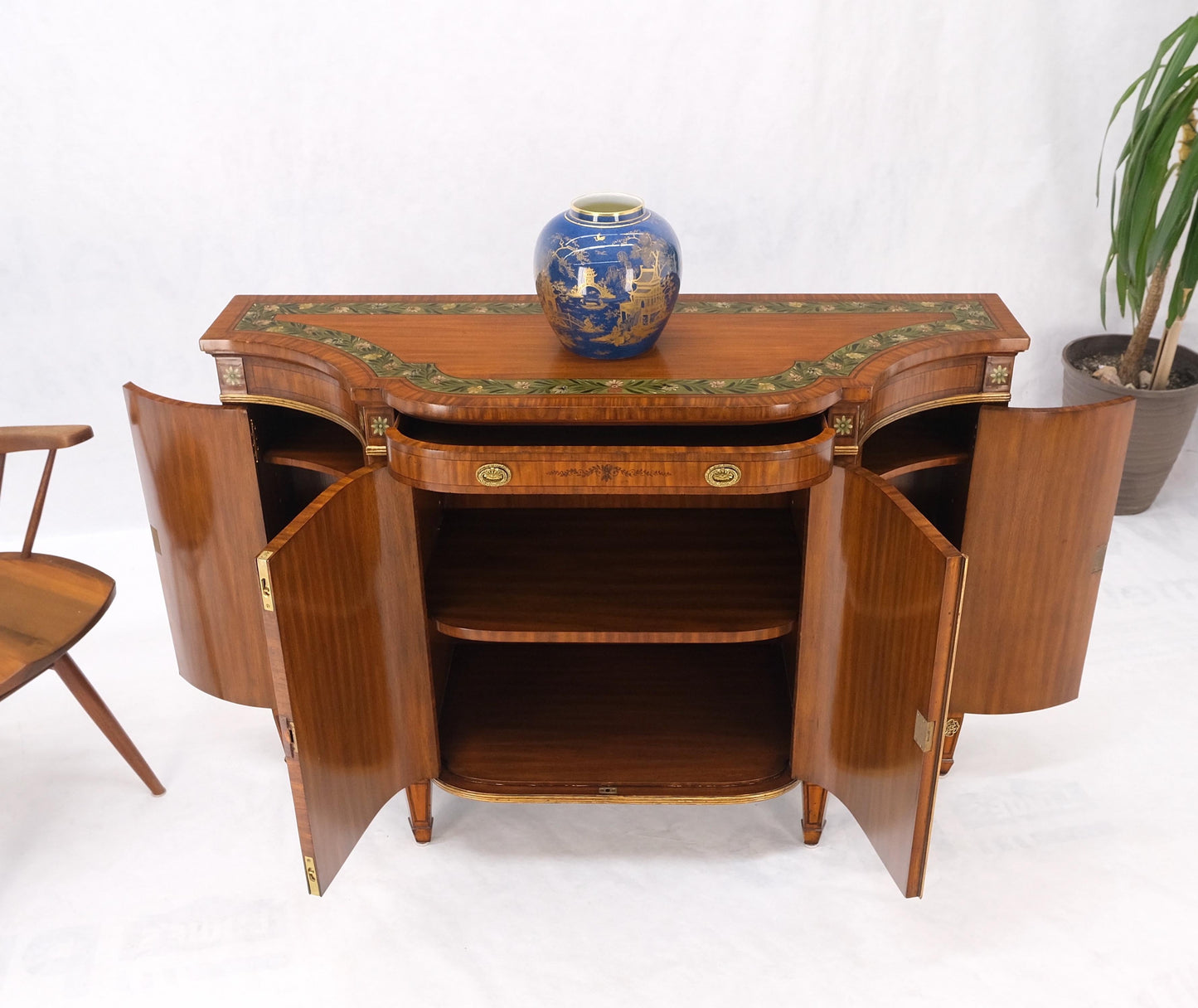 EstablishedLines Adams Style Paint Decorated Sideboard Credenza Two Door Cabinet Satin Wood MINT!