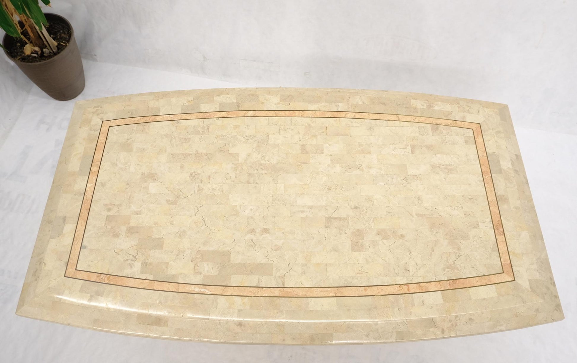 EstablishedLines Tessellated Stone Tile Mid-Century Modern Boat Shape Dining Table