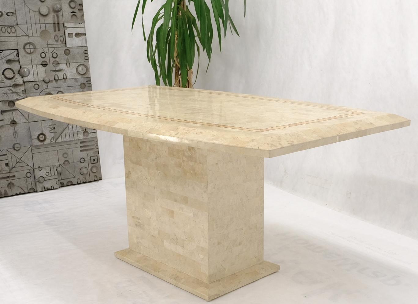 EstablishedLines Tessellated Stone Tile Mid-Century Modern Boat Shape Dining Table