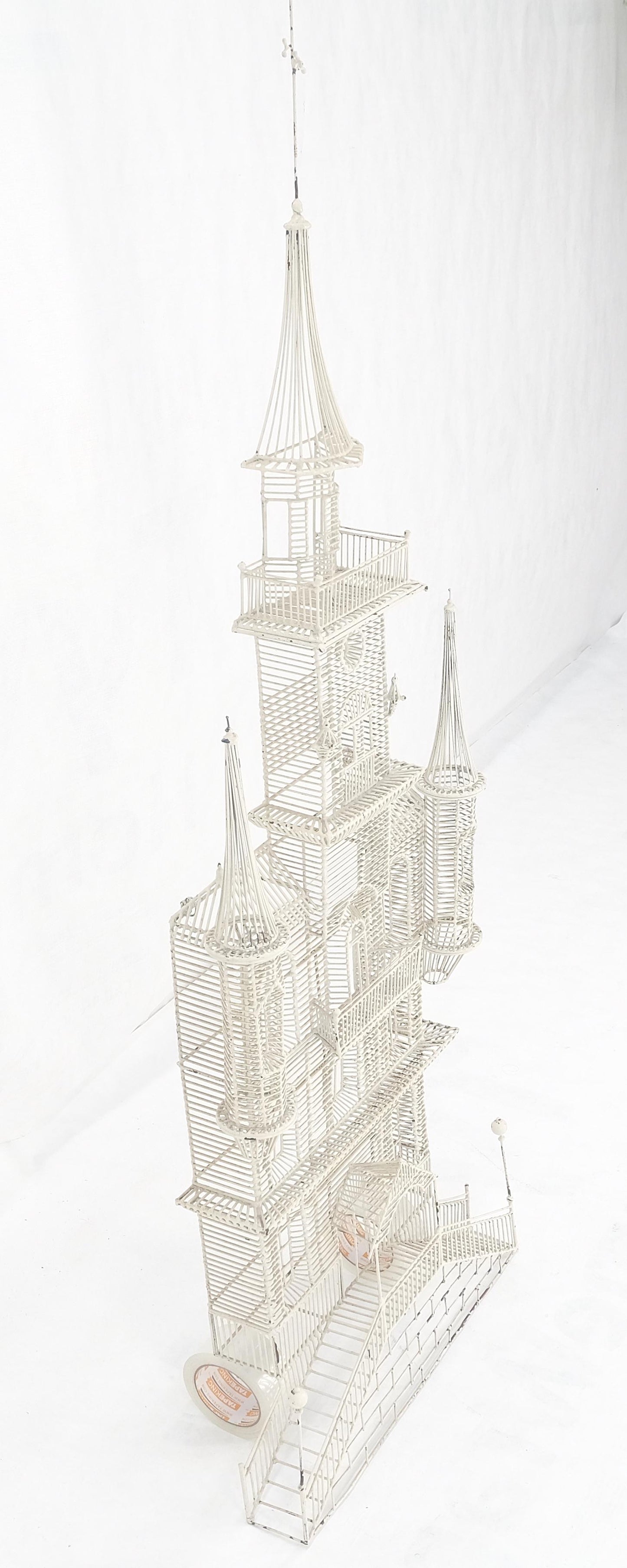 53" Tall  c1960s Very Fine Wall Wire Sculpture of Castle House Architecture