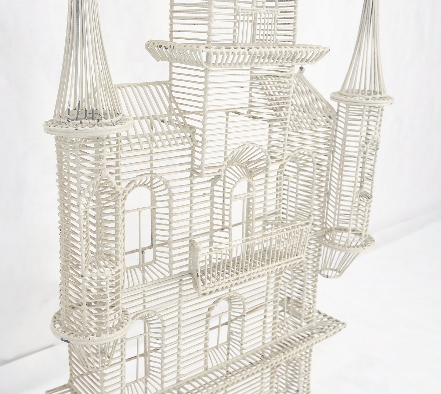 53" Tall  c1960s Very Fine Wall Wire Sculpture of Castle House Architecture