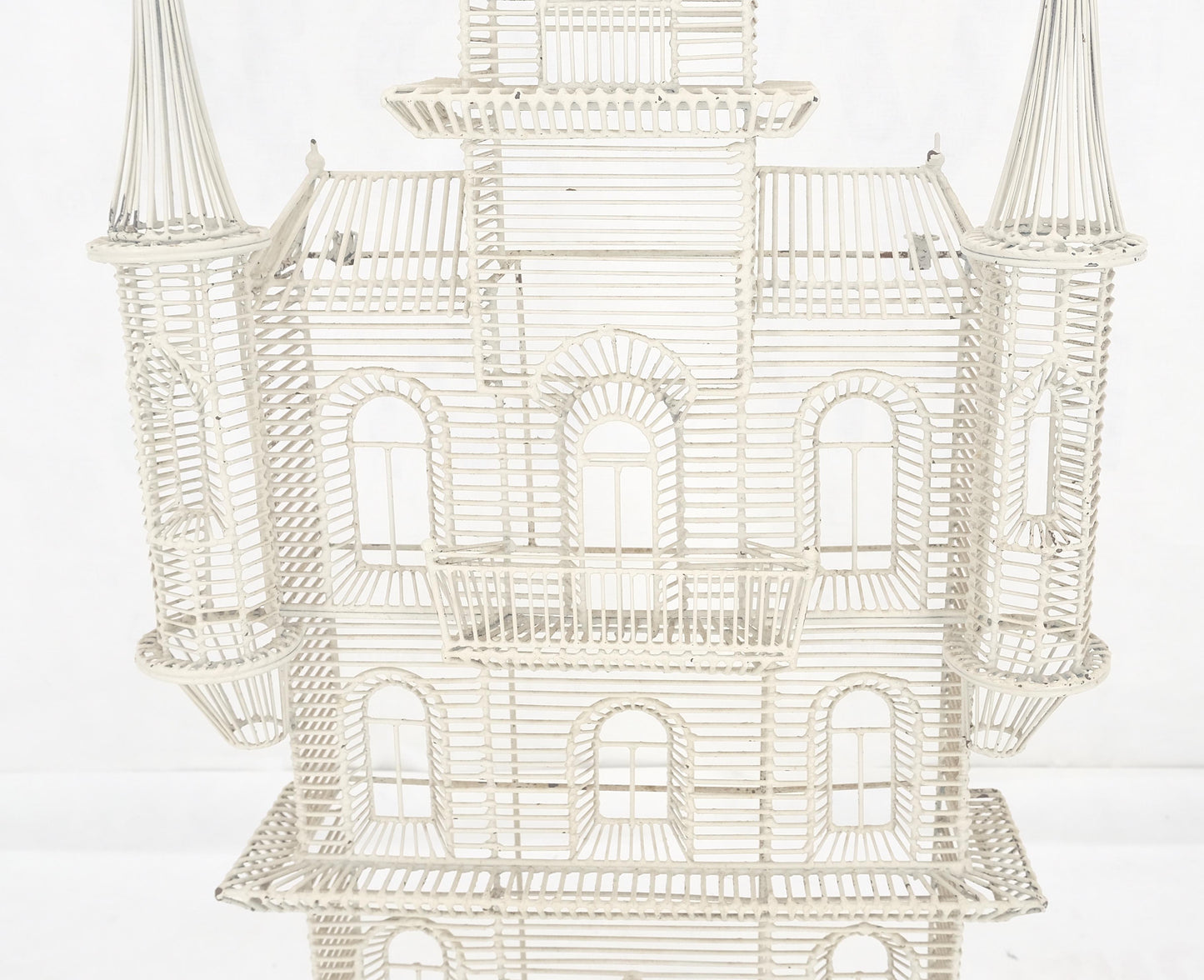53" Tall  c1960s Very Fine Wall Wire Sculpture of Castle House Architecture