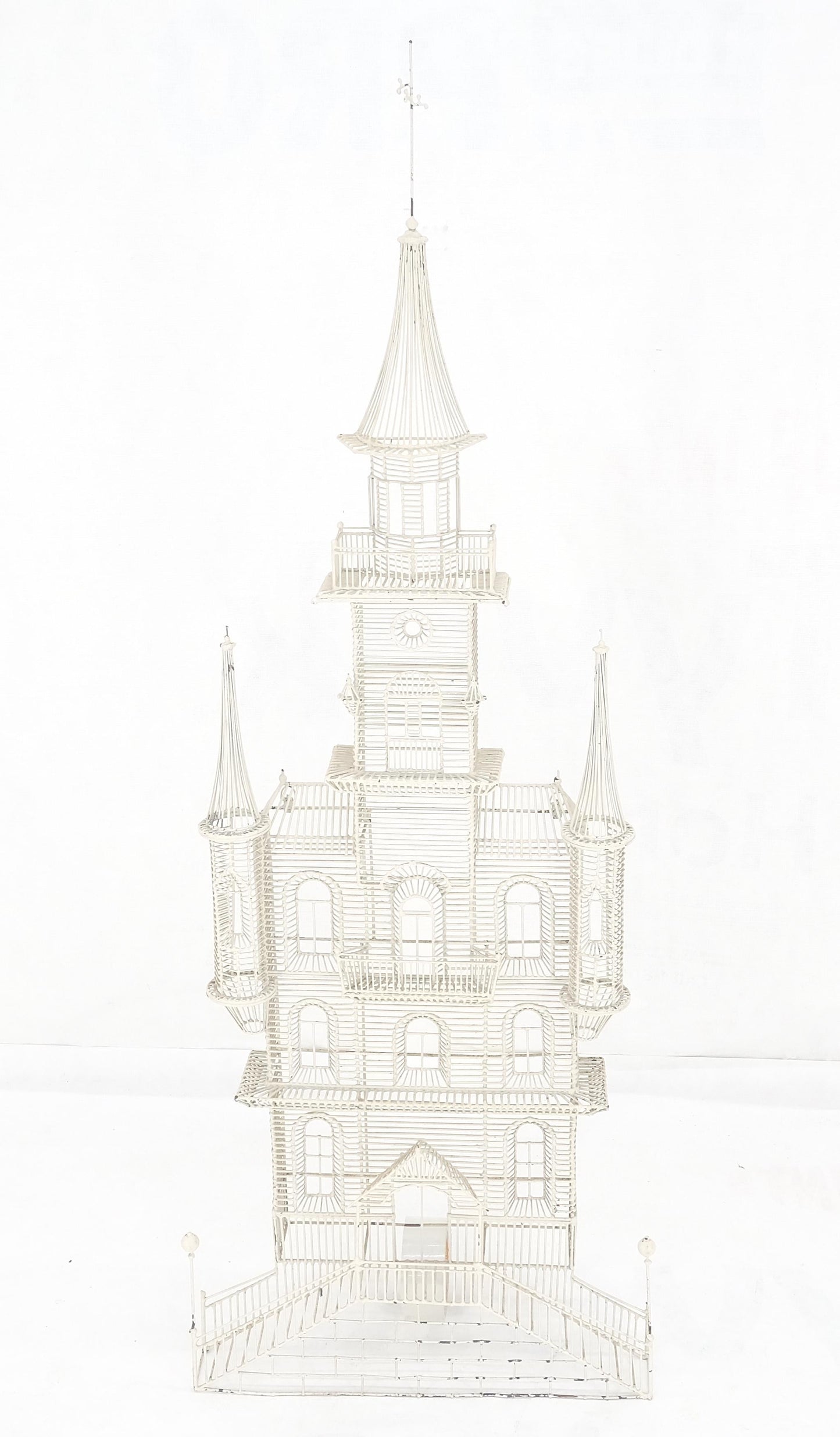 53" Tall  c1960s Very Fine Wall Wire Sculpture of Castle House Architecture
