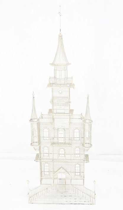 53" Tall  c1960s Very Fine Wall Wire Sculpture of Castle House Architecture