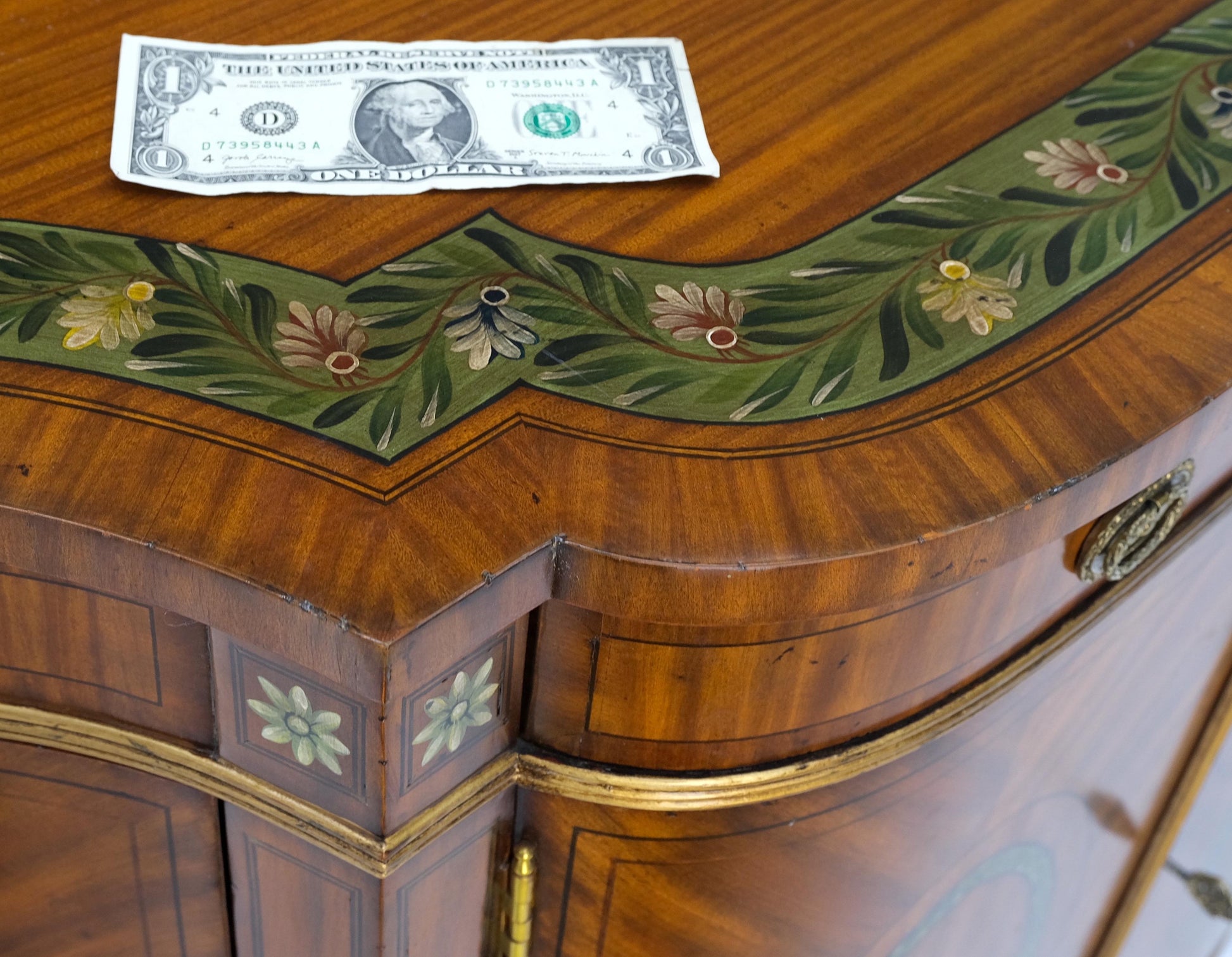 EstablishedLines Adams Style Paint Decorated Sideboard Credenza Two Door Cabinet Satin Wood MINT!