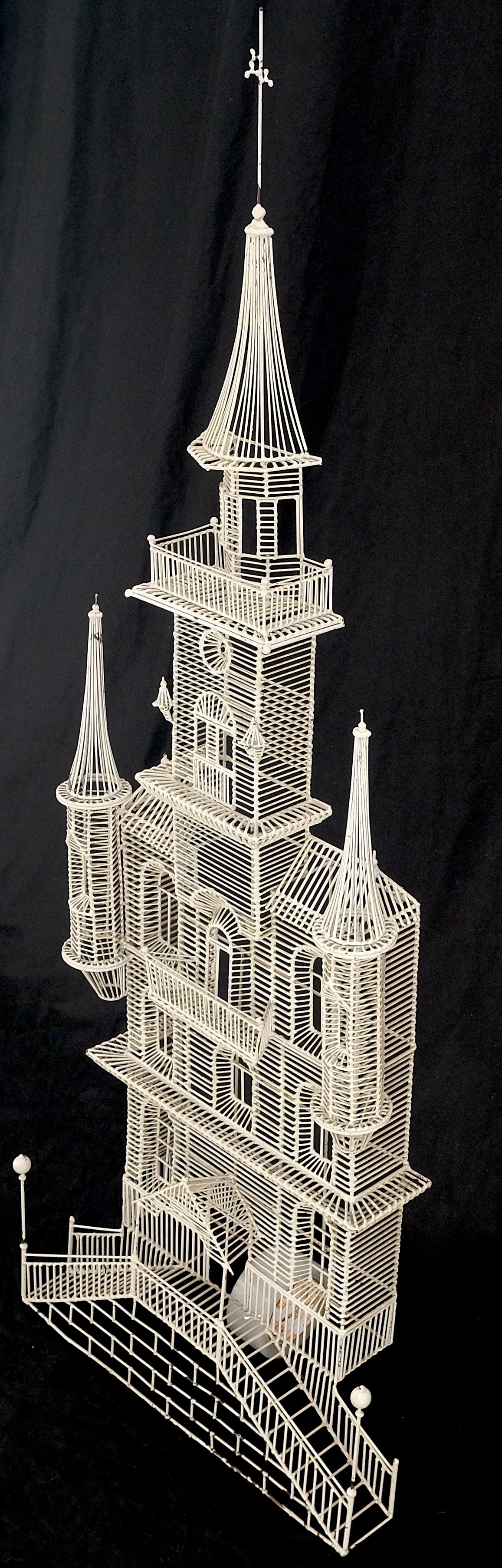 53" Tall  c1960s Very Fine Wall Wire Sculpture of Castle House Architecture