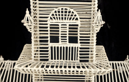 53" Tall  c1960s Very Fine Wall Wire Sculpture of Castle House Architecture