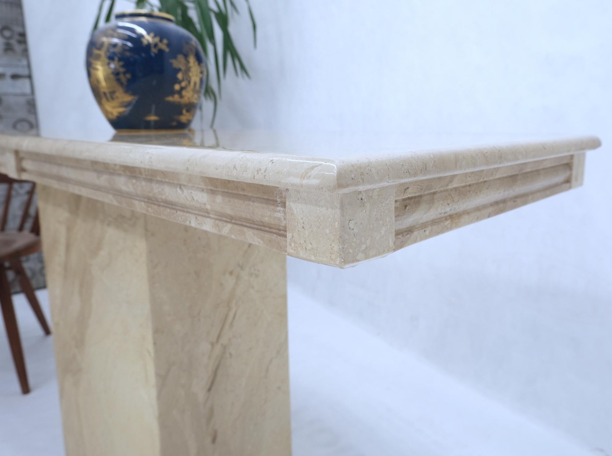 EstablishedLines Polished Travertine Five Feet Long Wall Console Sofa Table