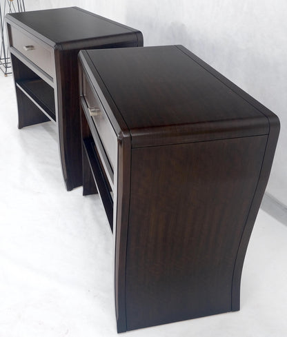 EstablishedLines Pair of Ebonized Mahogany Waterfall Art Deco Style Night Stands Cabinets MINT