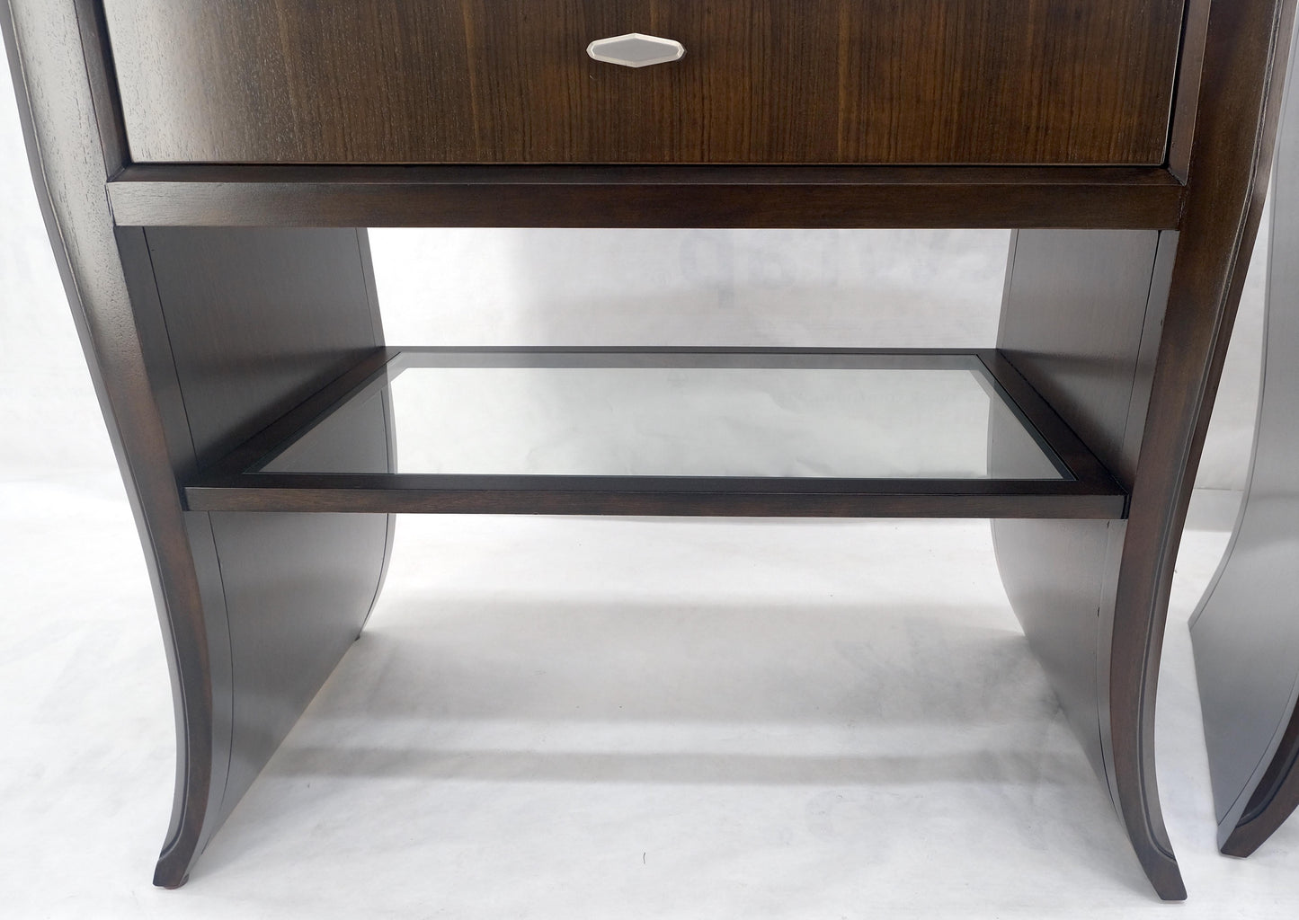 EstablishedLines Pair of Ebonized Mahogany Waterfall Art Deco Style Night Stands Cabinets MINT