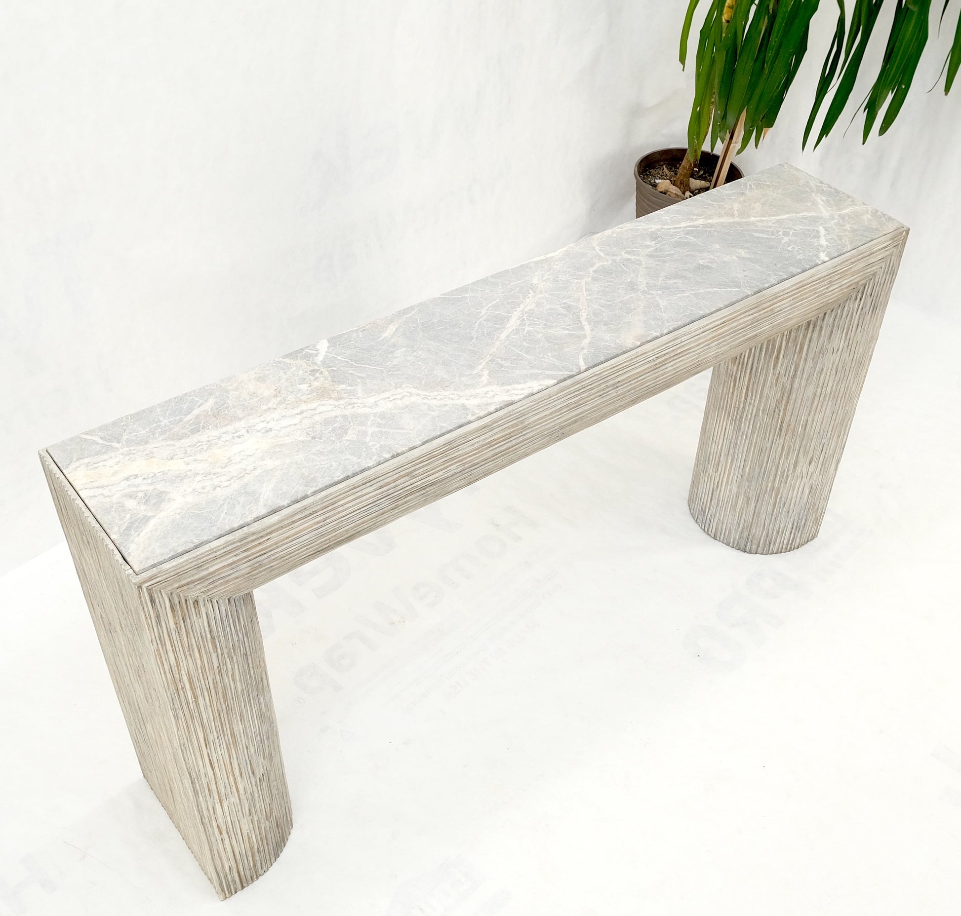 EstablishedLines Large Decorative Carved White Washed Wood Marble Top Console Sofa Table MINT!