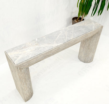 EstablishedLines Large Decorative Carved White Washed Wood Marble Top Console Sofa Table MINT!