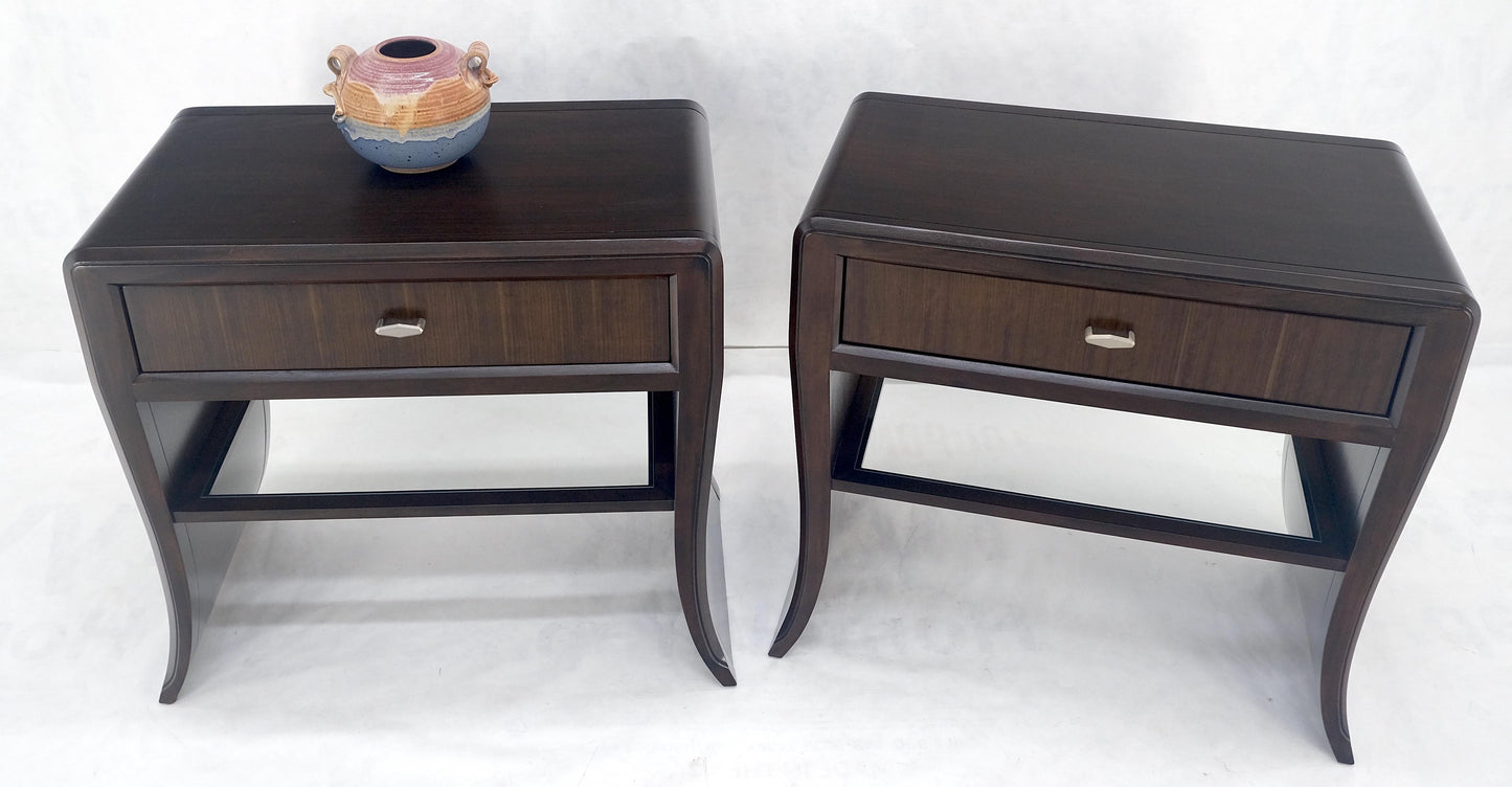 EstablishedLines Pair of Ebonized Mahogany Waterfall Art Deco Style Night Stands Cabinets MINT
