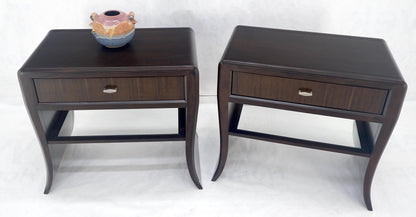 EstablishedLines Pair of Ebonized Mahogany Waterfall Art Deco Style Night Stands Cabinets MINT
