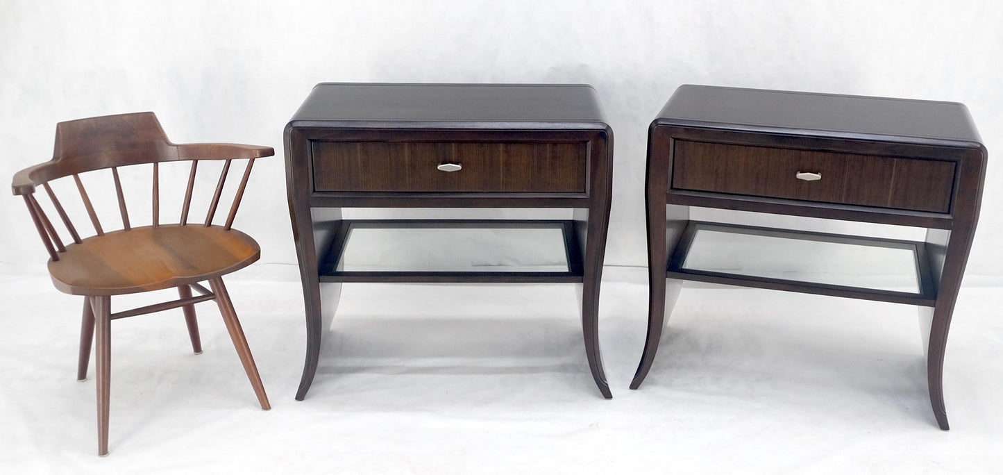 EstablishedLines Pair of Ebonized Mahogany Waterfall Art Deco Style Night Stands Cabinets MINT