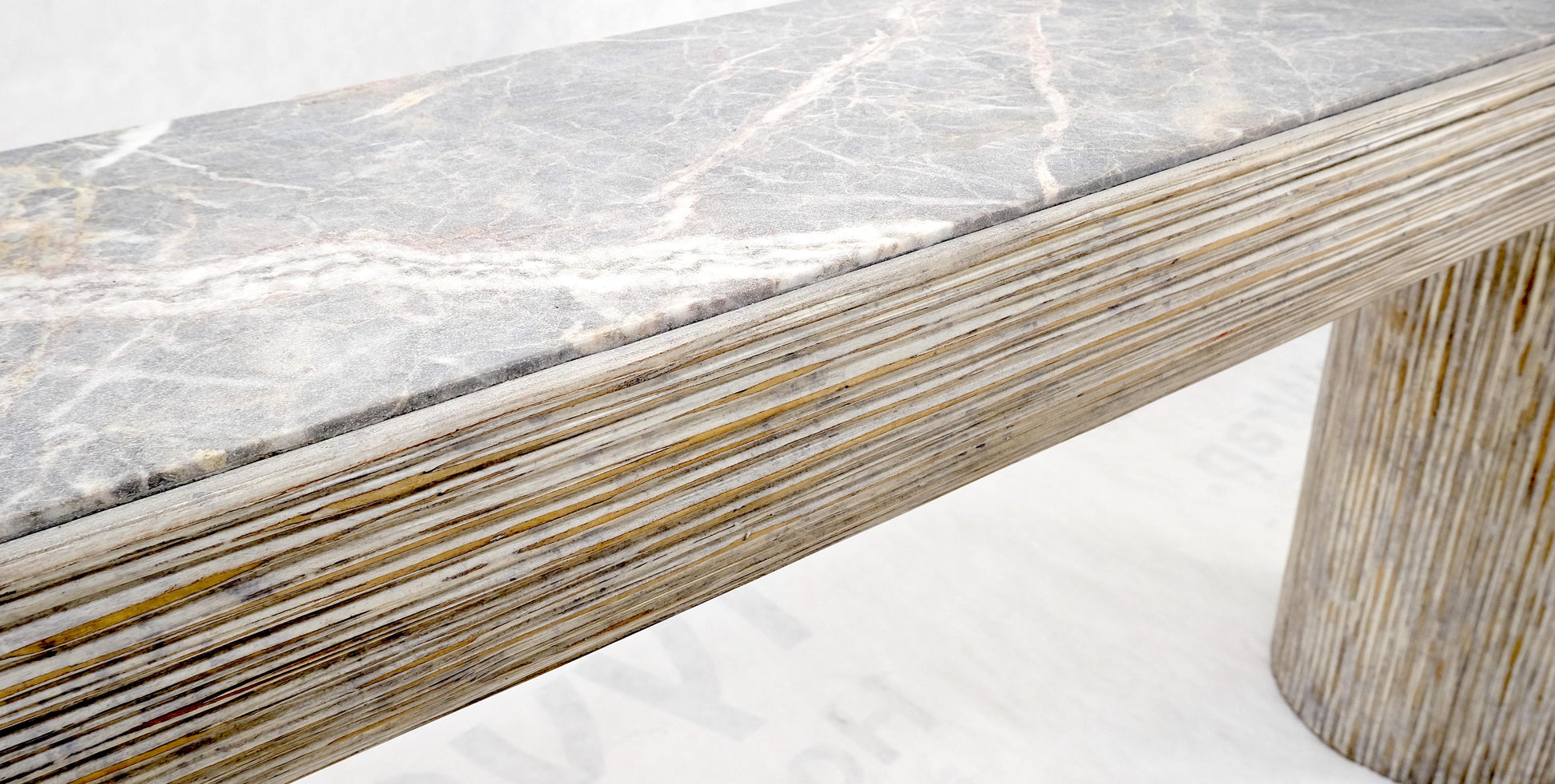 EstablishedLines Large Decorative Carved White Washed Wood Marble Top Console Sofa Table MINT!