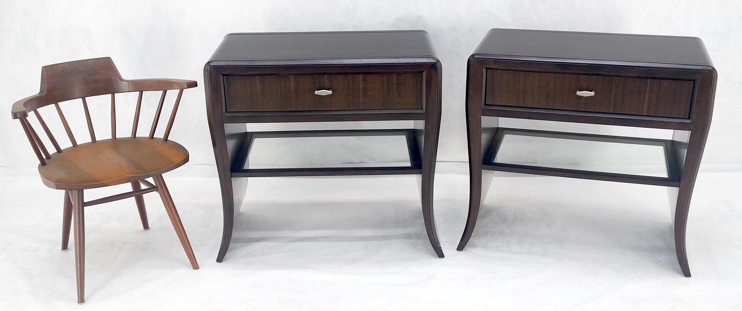 EstablishedLines Pair of Ebonized Mahogany Waterfall Art Deco Style Night Stands Cabinets MINT