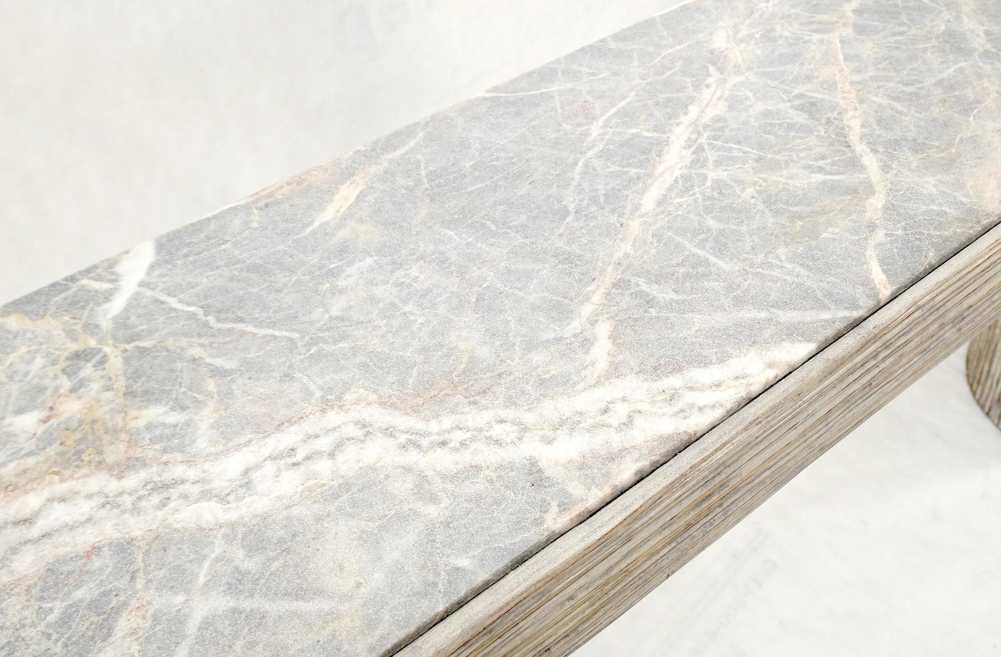 EstablishedLines Large Decorative Carved White Washed Wood Marble Top Console Sofa Table MINT!