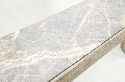 EstablishedLines Large Decorative Carved White Washed Wood Marble Top Console Sofa Table MINT!